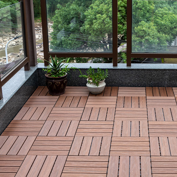 Tradition Square Wood Tile Wire Brushed Brown Engineered Wood for Patio Garden