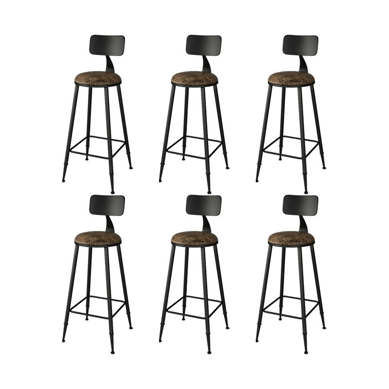 Industrial Faux Leather Dining Stools Armless Bar Stools with Black Metal Base
