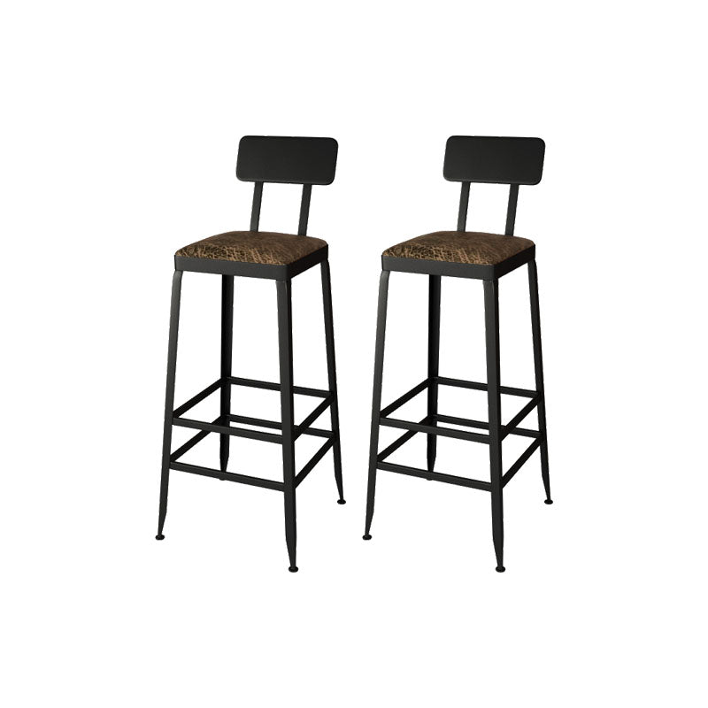 Industrial Faux Leather Dining Stools Armless Bar Stools with Black Metal Base