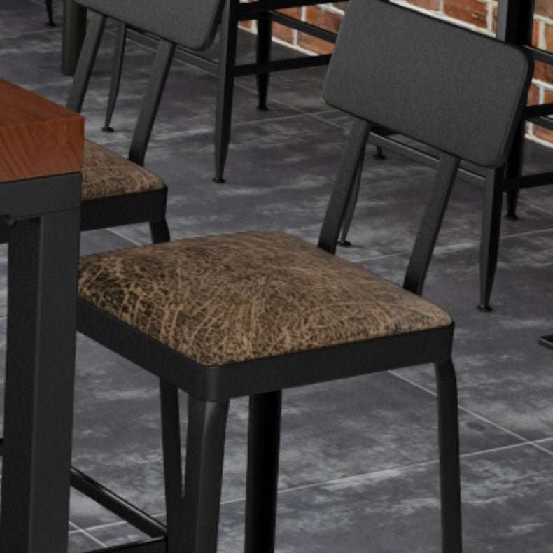 Industrial Faux Leather Dining Stools Armless Bar Stools with Black Metal Base