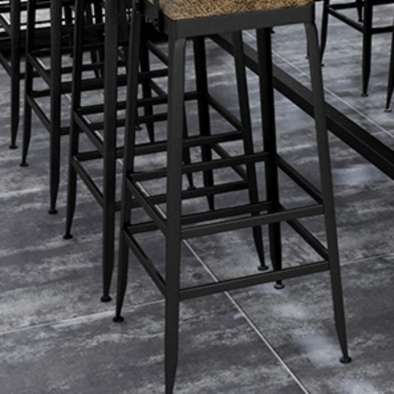 Industrial Faux Leather Dining Stools Armless Bar Stools with Black Metal Base