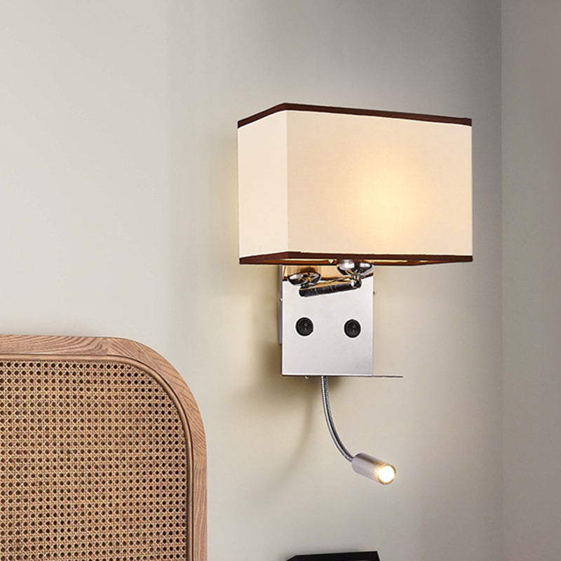 Modern Wall Sconce Metal Rectangle Shape Wall Light with Fabric Shade for Study