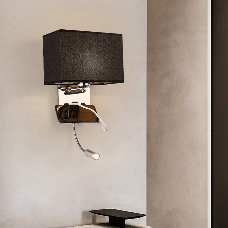 Modern Wall Sconce Metal Rectangle Shape Wall Light with Fabric Shade for Study