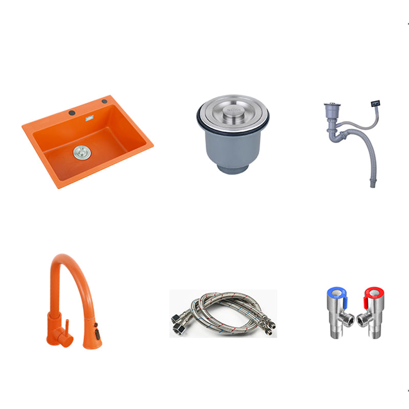 Single Bowl Kitchen Sink Quartz 2 Holes Kitchen Sink with Drain Strainer Kit