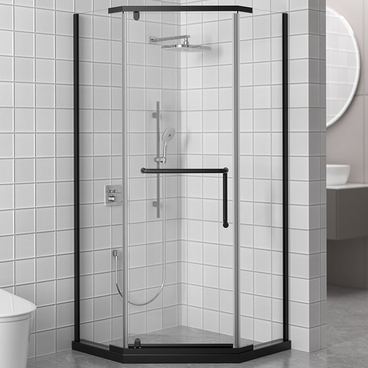Black and Silver Neo-Angle Shower Enclosure Tempered Glass Shower Enclosure