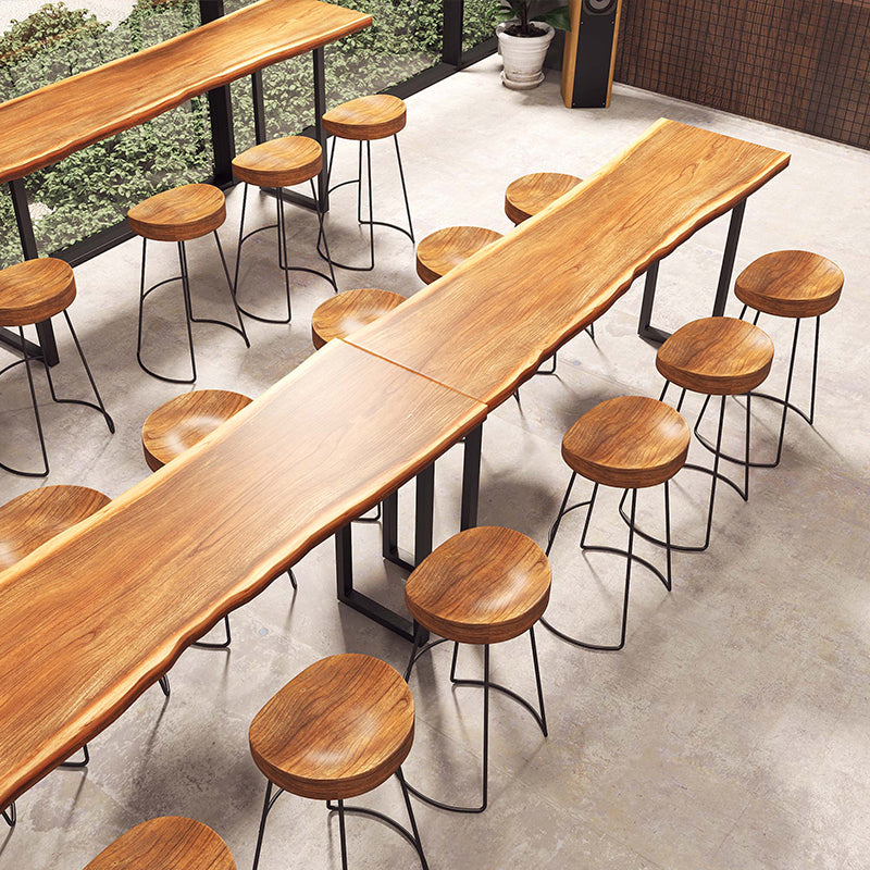 Pine Wood Rectangle Bar Table Modern Metal Legs for Milk Tea Shop