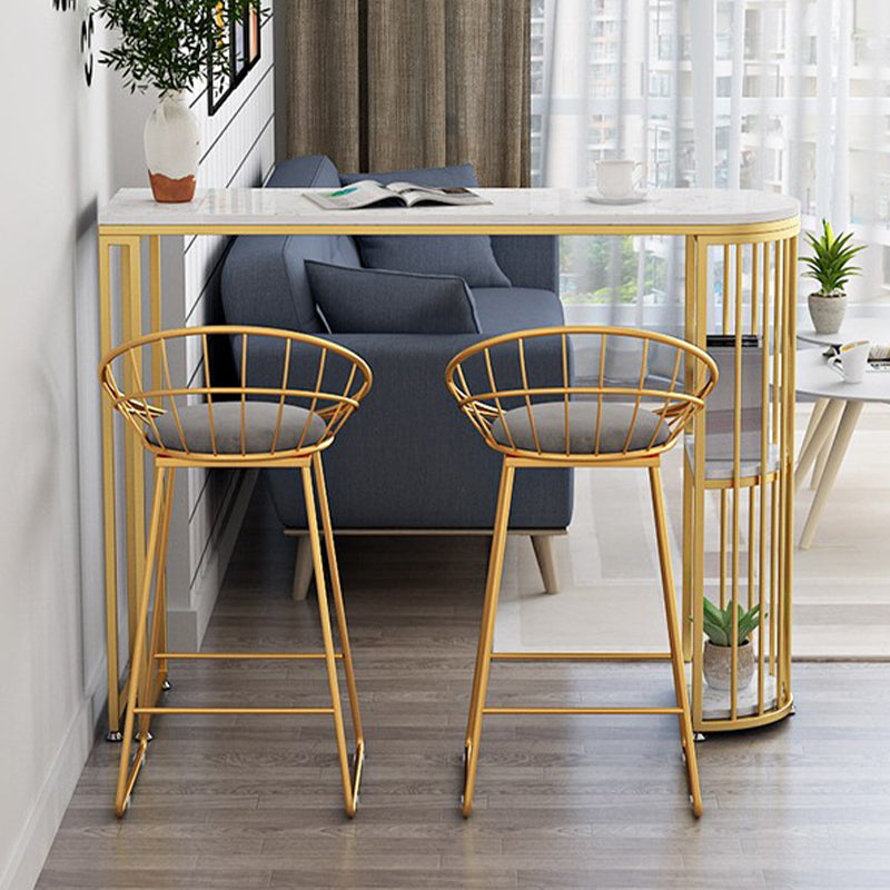 Glam Stone Bar Table Metal Base Storage Table for Living Room