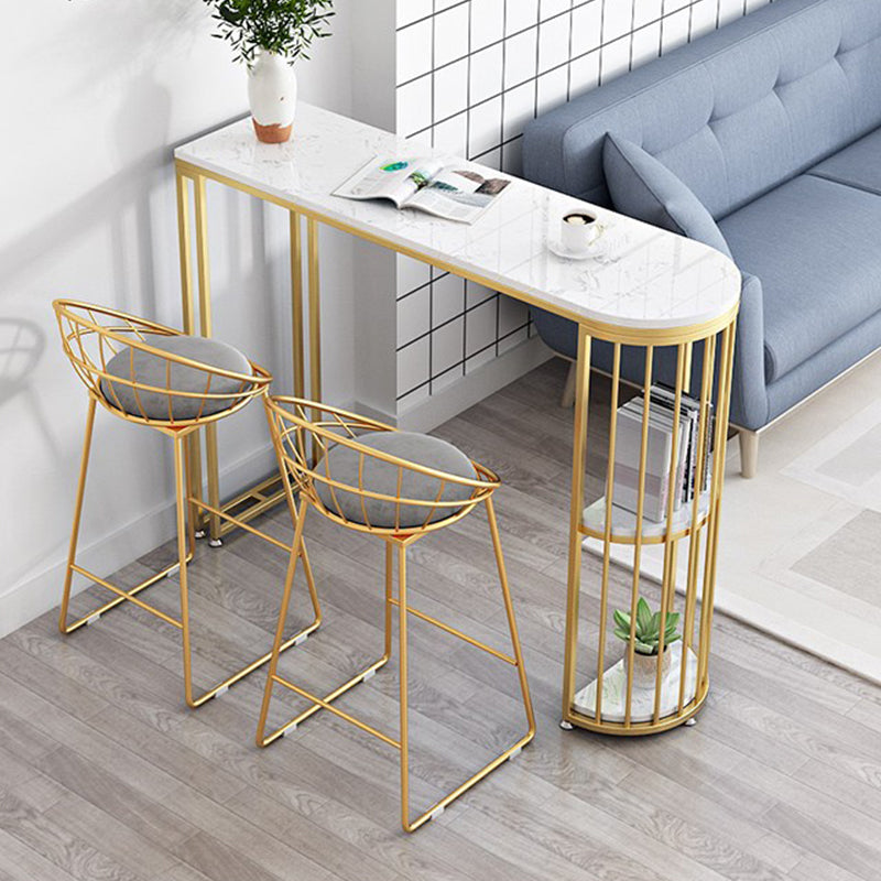 Glam Stone Bar Table Metal Base Storage Table for Living Room