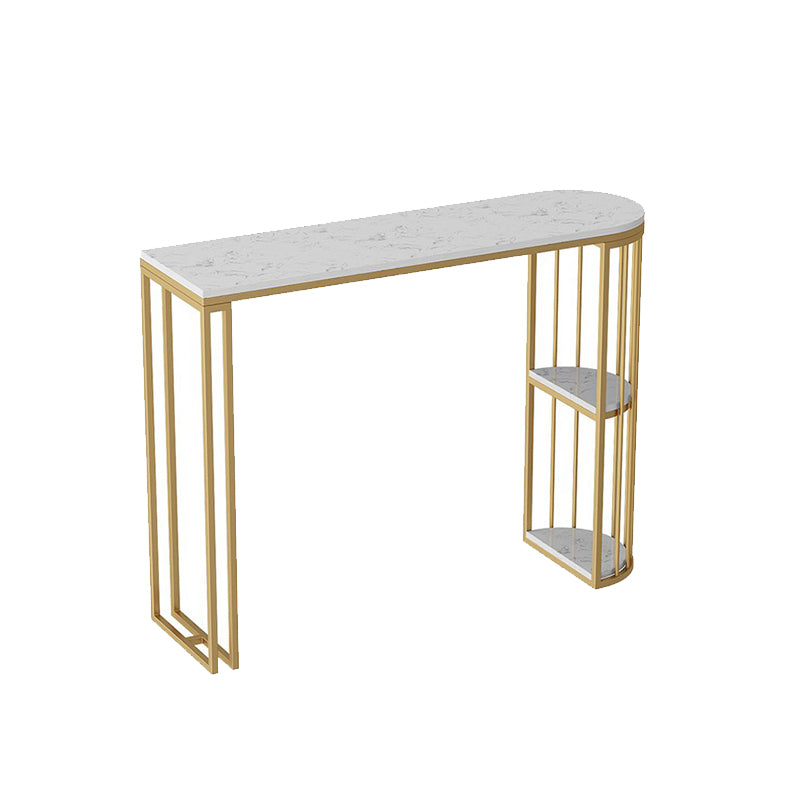 Glam Stone Bar Table Metal Base Storage Table for Living Room