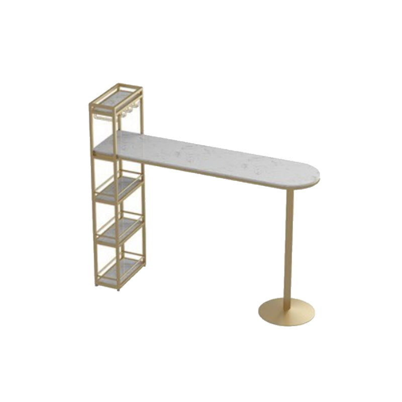 Glam Stone Bar Table Metal Base with Wine Rack for Living Room