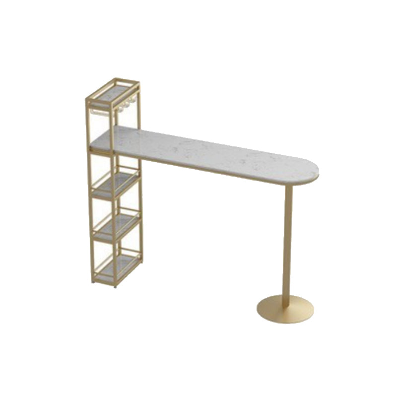 Glam Stone Bar Table Metal Base with Wine Rack for Living Room