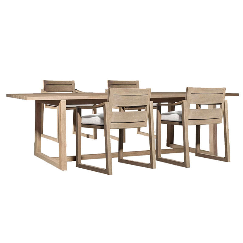 Brown Patio Dining Table Set 1/5/7 Pcs Wood Patio Dining Table and Chairs