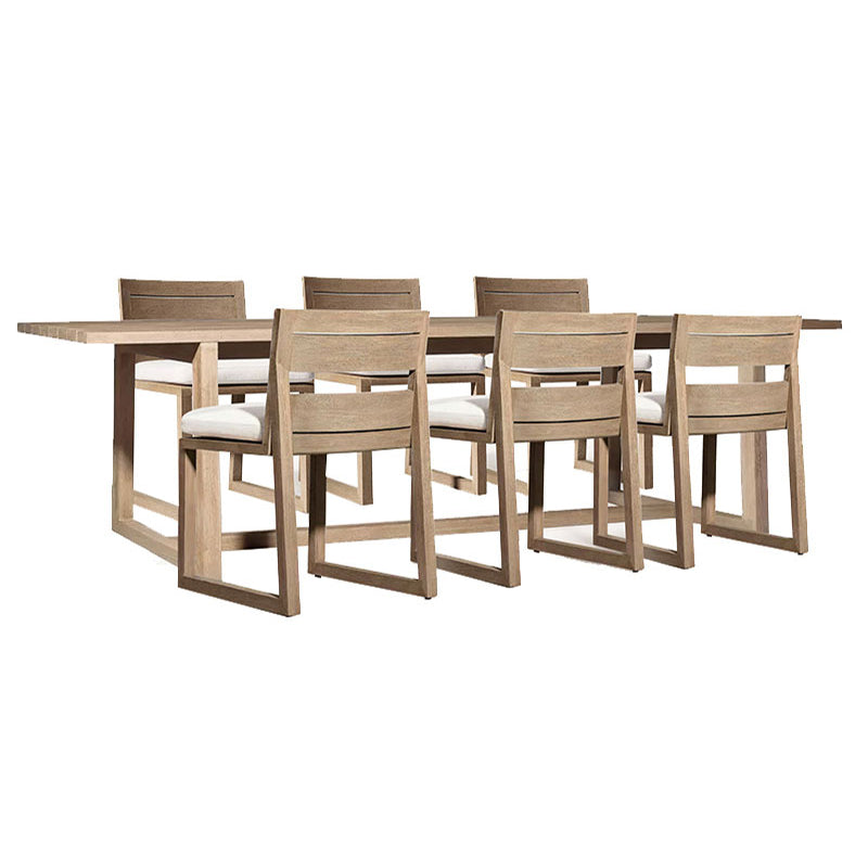 Brown Patio Dining Table Set 1/5/7 Pcs Wood Patio Dining Table and Chairs