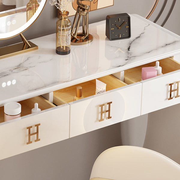 Modern Wood Vanity Table Set with Mirror and Stool Glam Slate 7 Drawers Dressing Table