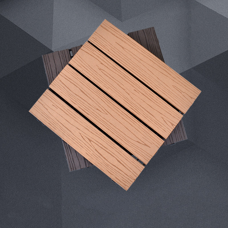 Contemporary Square Wood Tile Wire Brushed Brown Engineered Wood for Patio Garden