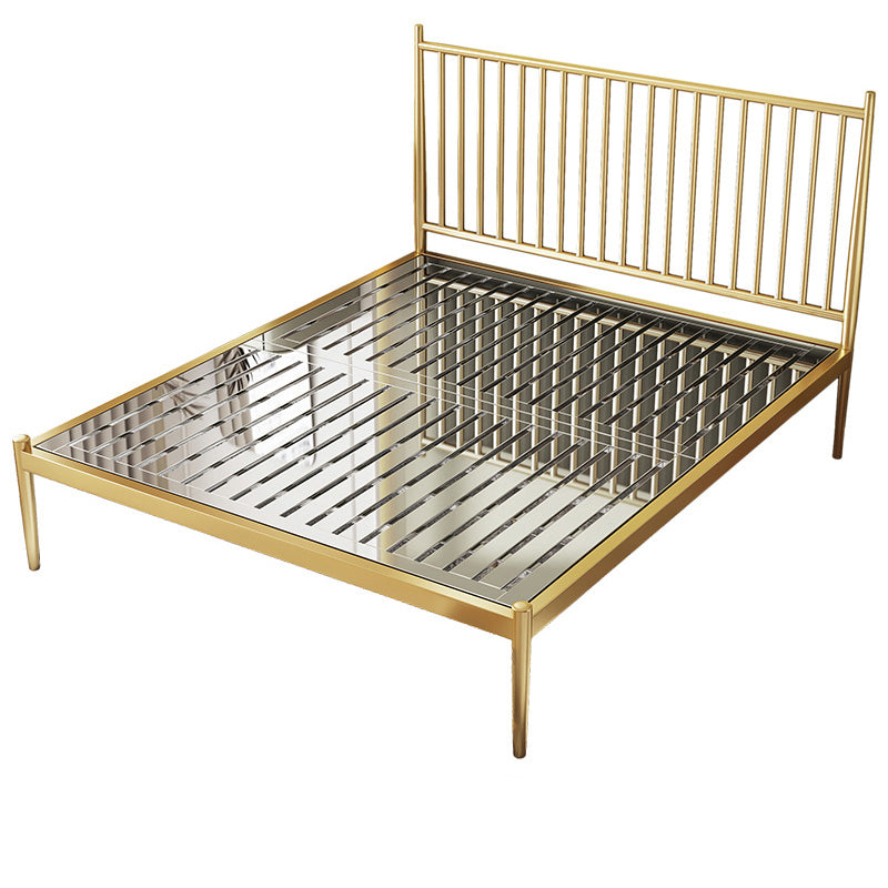Contemporary Finish Metallic Open-Frame Bed Glam Wire-Grid Iron Bed Frame with Headboard