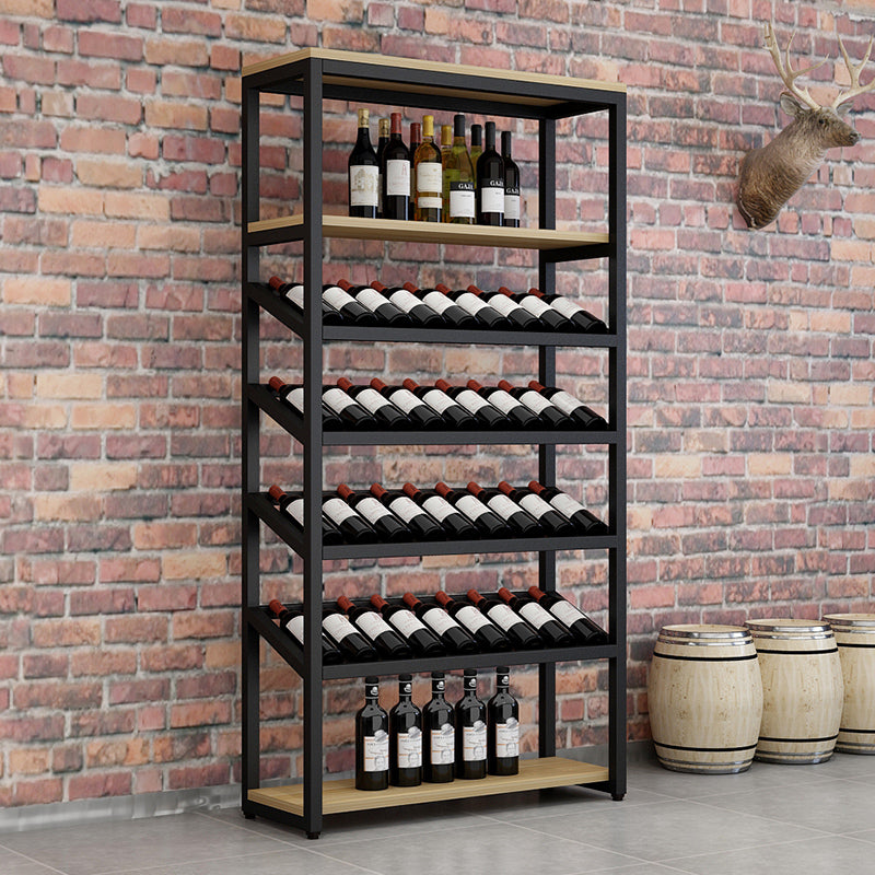 Metal Floor Wine Bottle & Glass Rack Modern Wooden Wine Holder for Kitchen