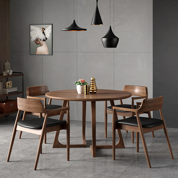 Modern Style Dinette Set 1/2/3/4/5 Pcs Round Solid Wood Dinette Table with Dining Chair