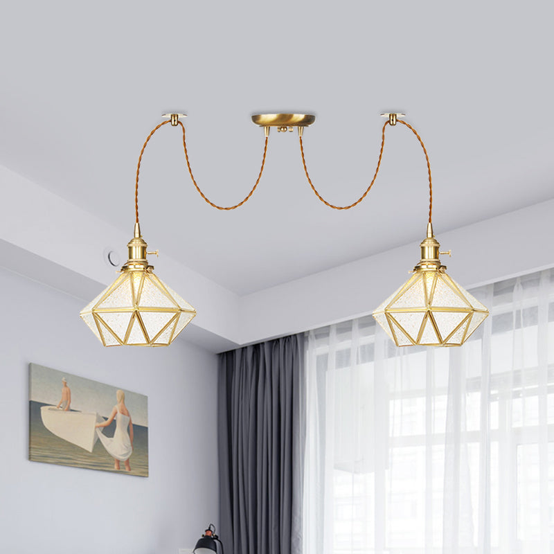 Gold 2/3/4 Heads Multiple Hanging Light Traditional Clear Water Glass Diamond Swag Pendant Lamp Fixture