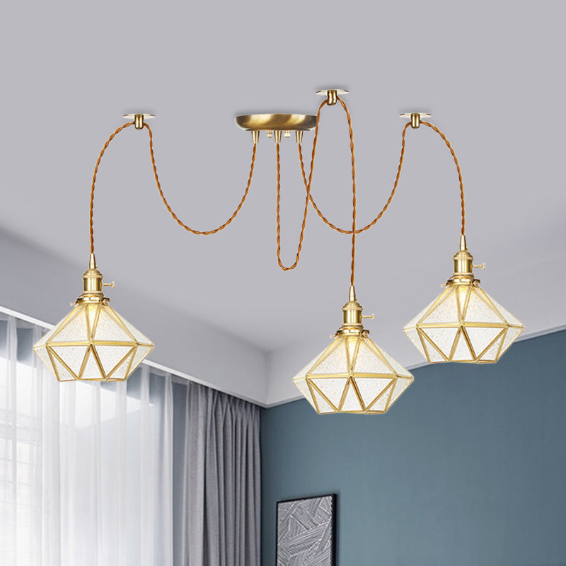 Gold 2/3/4 Heads Multiple Hanging Light Traditional Clear Water Glass Diamond Swag Pendant Lamp Fixture
