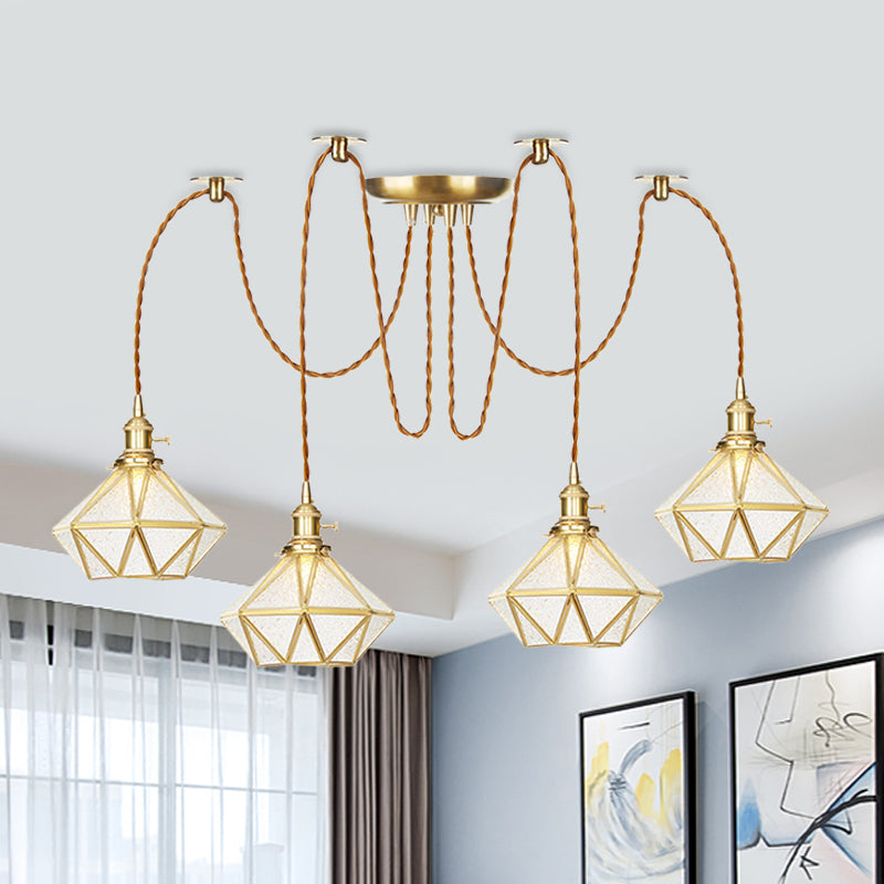 Gold 2/3/4 Heads Multiple Hanging Light Traditional Clear Water Glass Diamond Swag Pendant Lamp Fixture