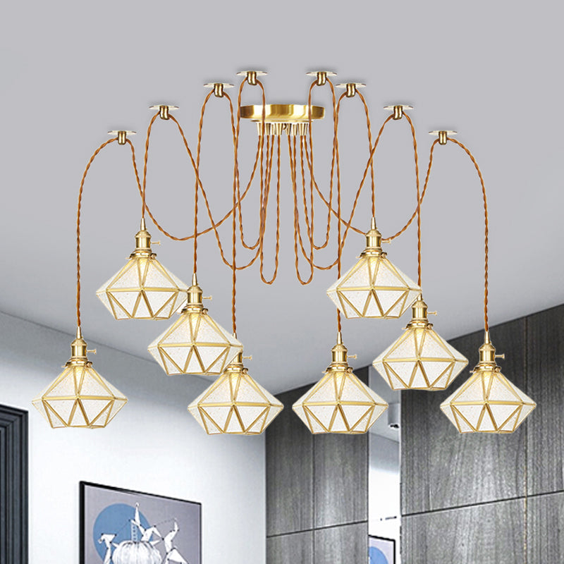Gold 2/3/4 Heads Multiple Hanging Light Traditional Clear Water Glass Diamond Swag Pendant Lamp Fixture