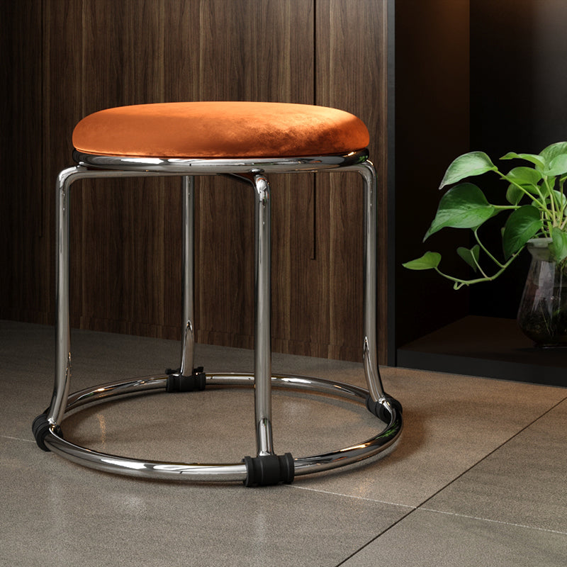 Glam Ottoman Velvet Fade Resistant Solid Color Round Ottoman with Metal Legs