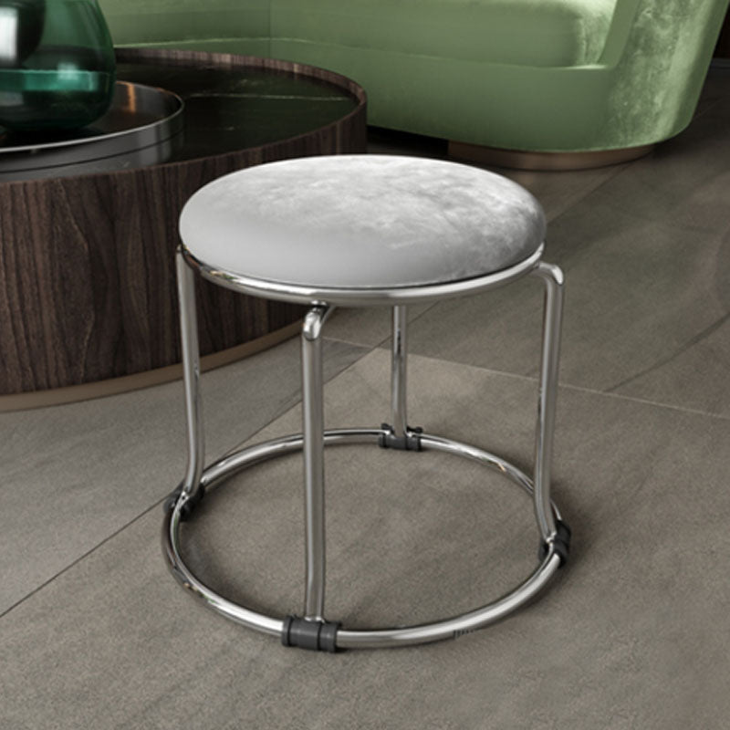 Glam Ottoman Velvet Fade Resistant Solid Color Round Ottoman with Metal Legs