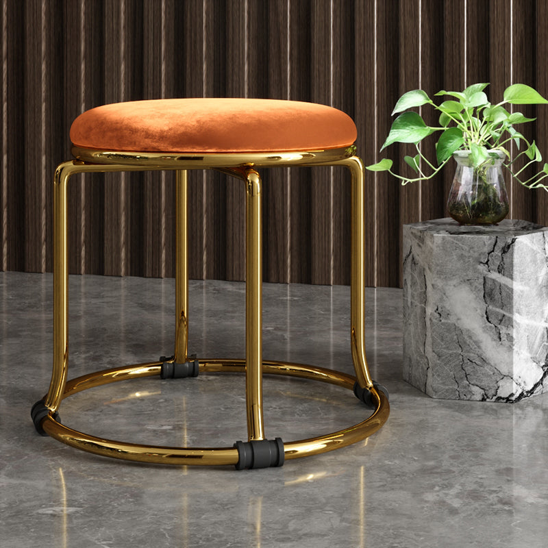 Glam Ottoman Velvet Fade Resistant Solid Color Round Ottoman with Metal Legs