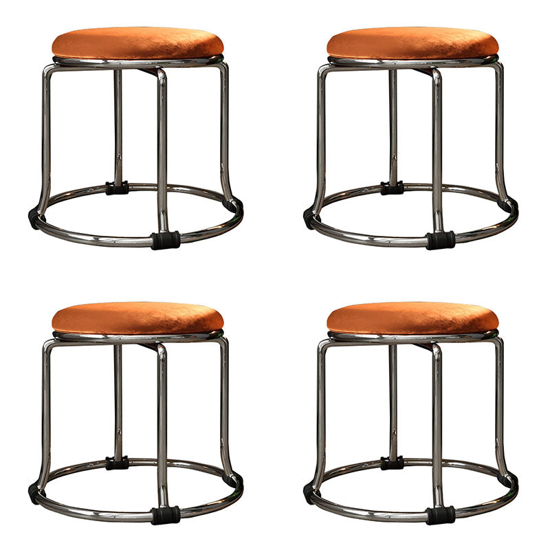 Glam Ottoman Velvet Fade Resistant Solid Color Round Ottoman with Metal Legs