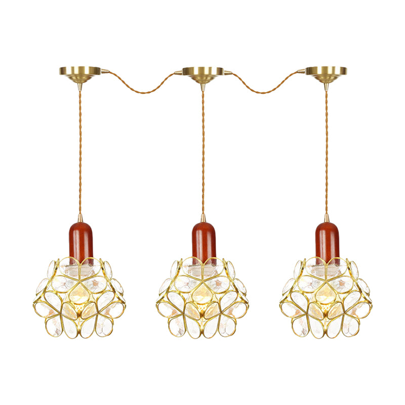 Metal Gold Cluster Pendant Light Floral 3/5/7 Heads Tradition Series Connection Hanging Ceiling Lamp