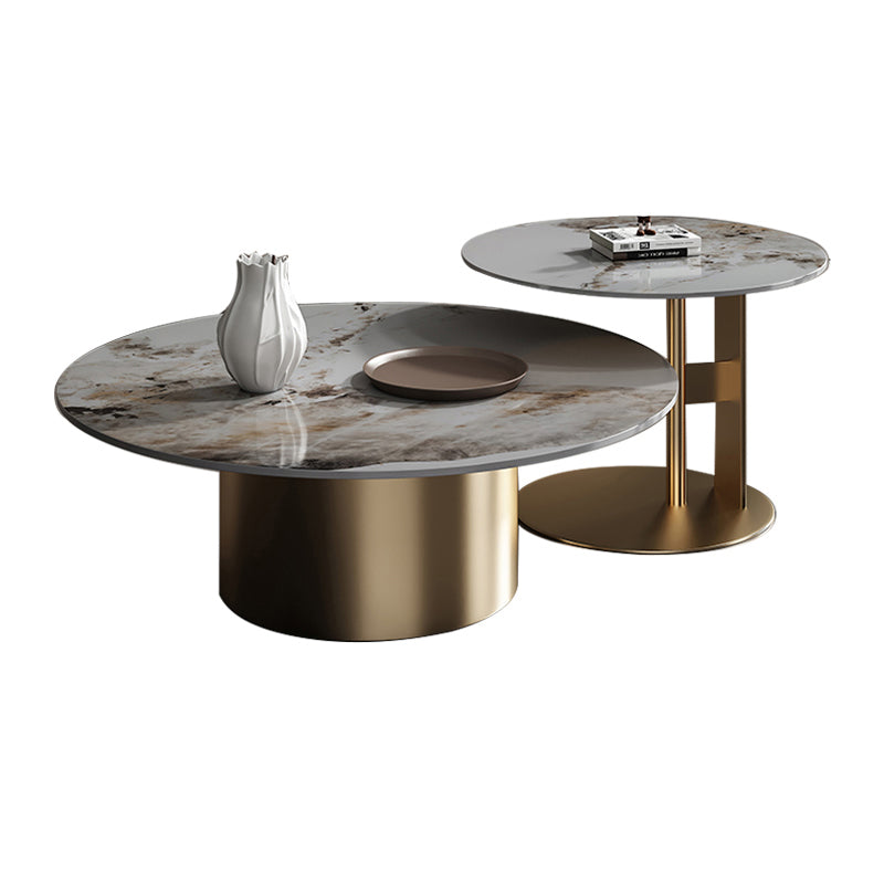 Slate Coffee Table Round Nesting Coffee Table Set with Pedestal Legs