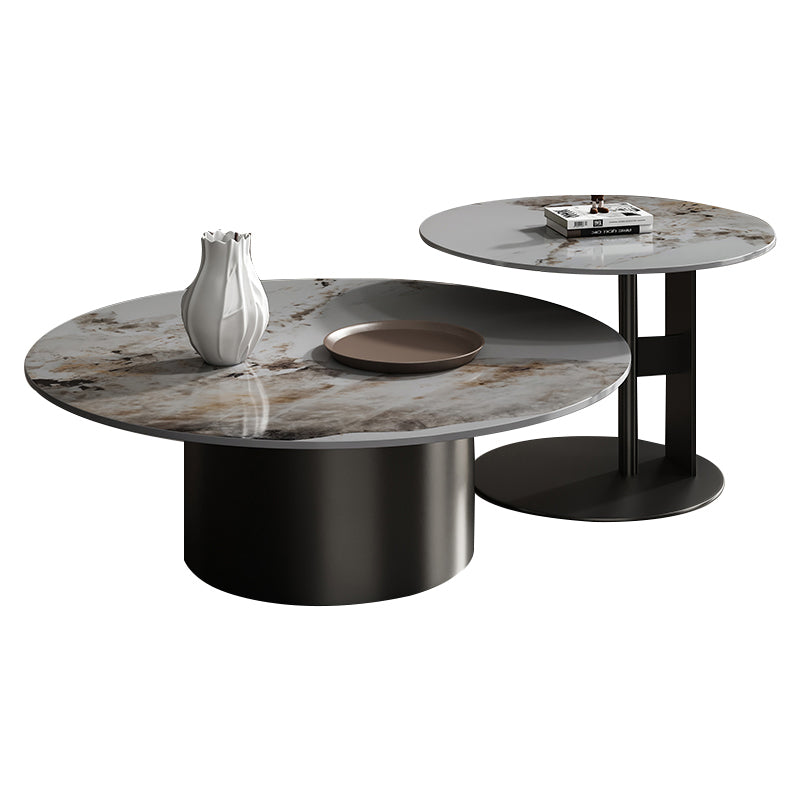 Slate Coffee Table Round Nesting Coffee Table Set with Pedestal Legs