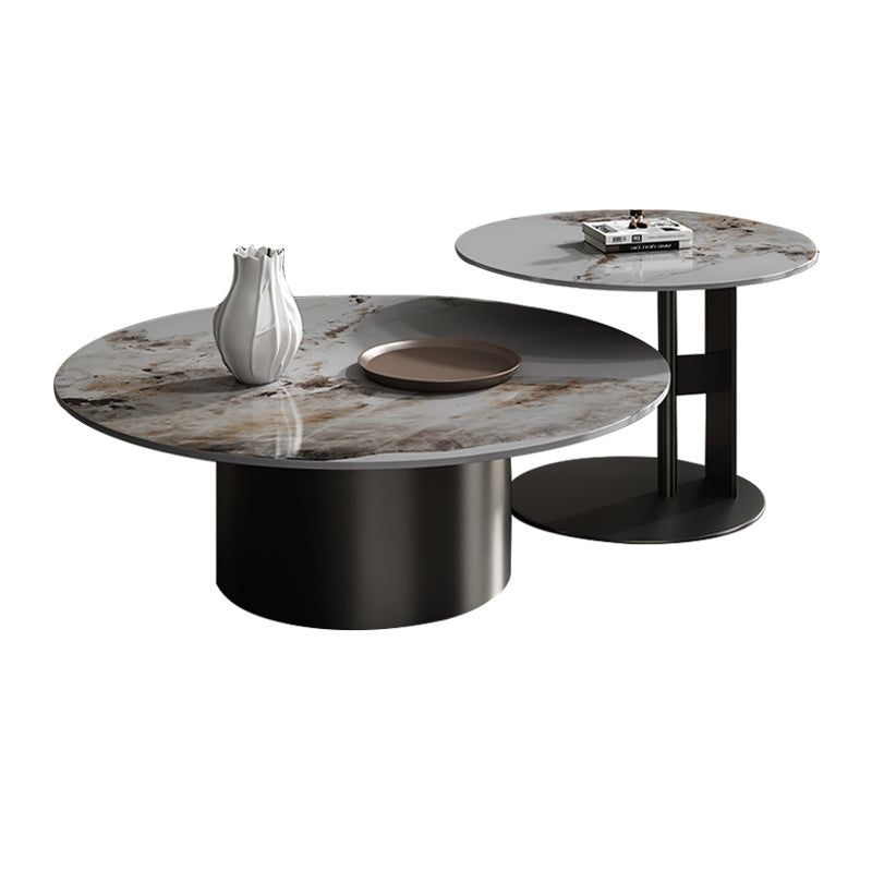 Slate Coffee Table Round Nesting Coffee Table Set with Pedestal Legs
