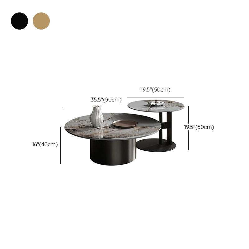 Slate Coffee Table Round Nesting Coffee Table Set with Pedestal Legs