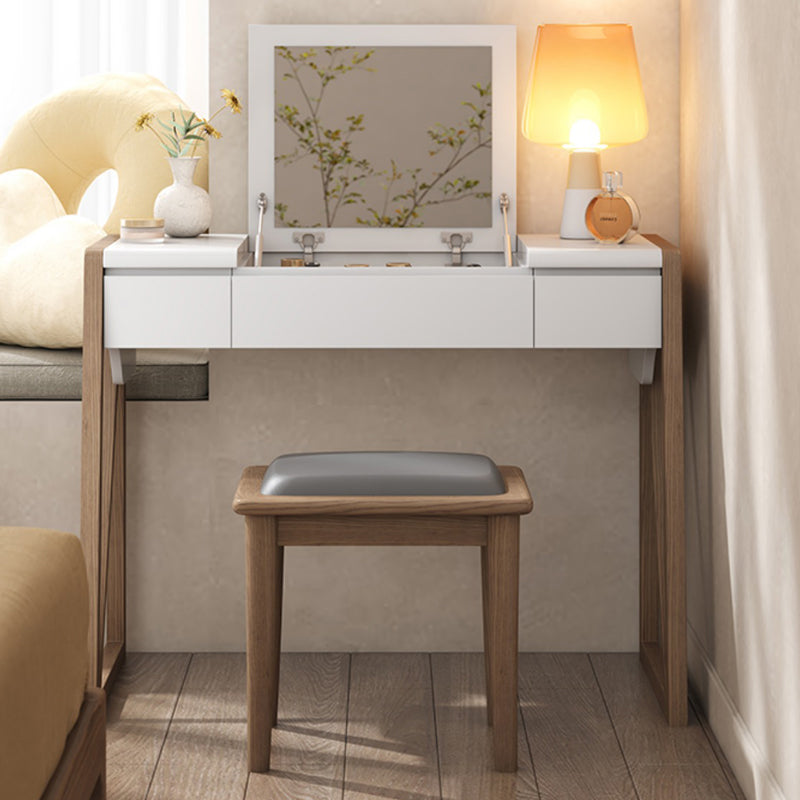 Modern Natural Make-up Vanity Wood Flip-Top Dressing Table with 2 Storage Drawers