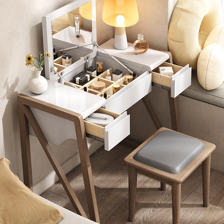 Modern Natural Make-up Vanity Wood Flip-Top Dressing Table with 2 Storage Drawers