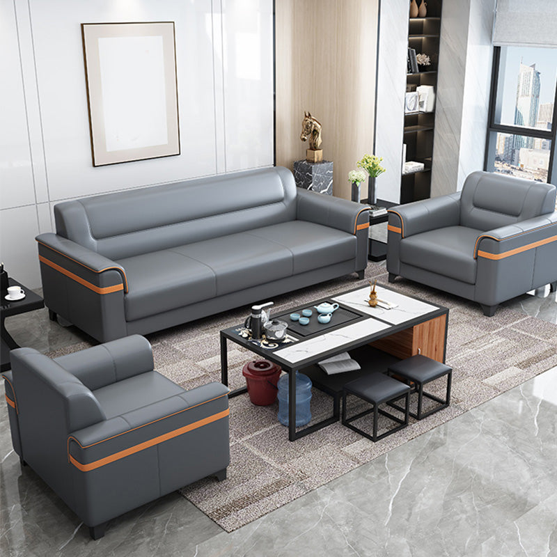 32" Wide Contemporary Sofa Leather Gray Seating for Living Room