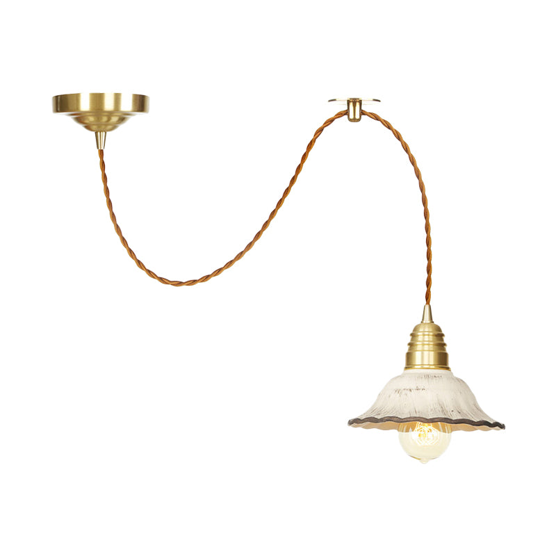 Ceramics Scalloped Hanging Lighting Traditional 1 Light Living Room Ceiling Pendant Lamp in Gold