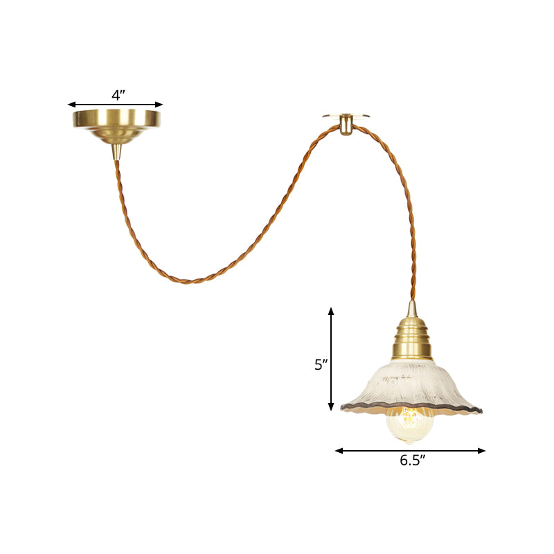 Ceramics Scalloped Hanging Lighting Traditional 1 Light Living Room Ceiling Pendant Lamp in Gold