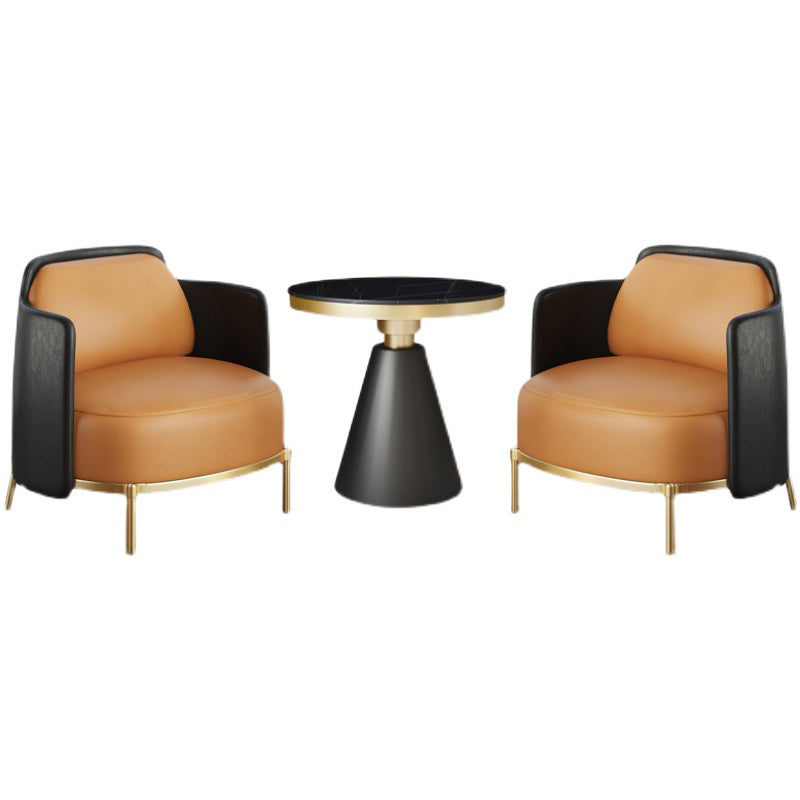 Contemporary Sewn Pillow Back 4 Legs Chair Upholstered Recessed Arms Chair