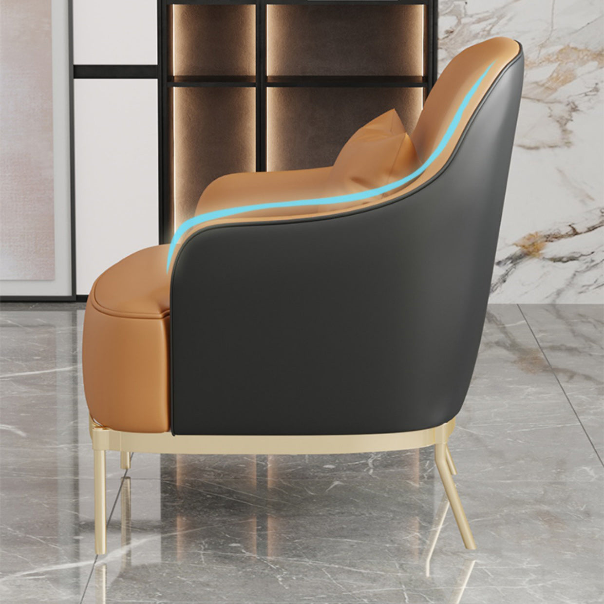 Transitional Sewn Pillow Back 4 Legs Chair Upholstered Recessed Arms Chair
