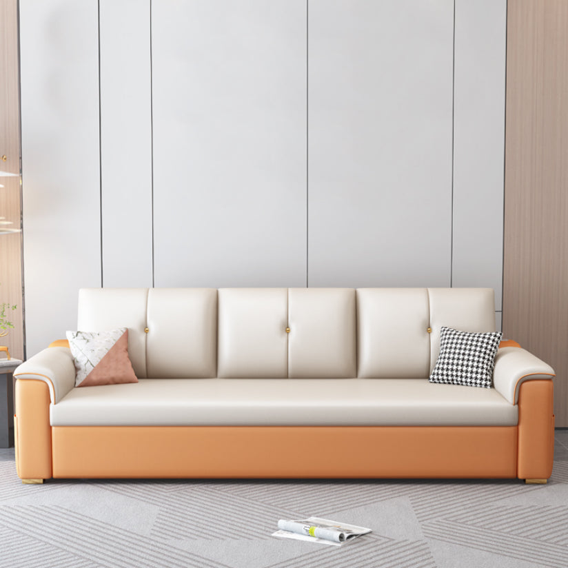Contemporary Sofa Futon White with Storage Pillow Back Pillow Top Arms Sofa Bed
