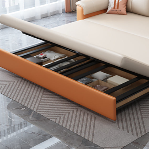 Contemporary Sofa Futon White with Storage Pillow Back Pillow Top Arms Sofa Bed