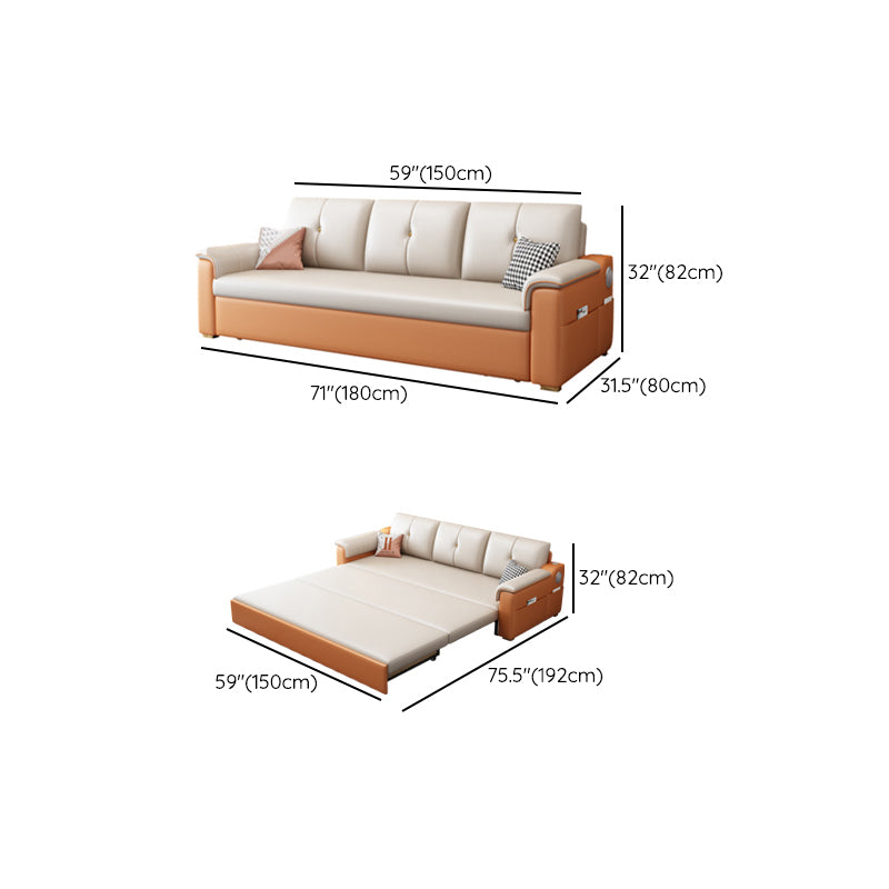 Contemporary Sofa Futon White with Storage Pillow Back Pillow Top Arms Sofa Bed