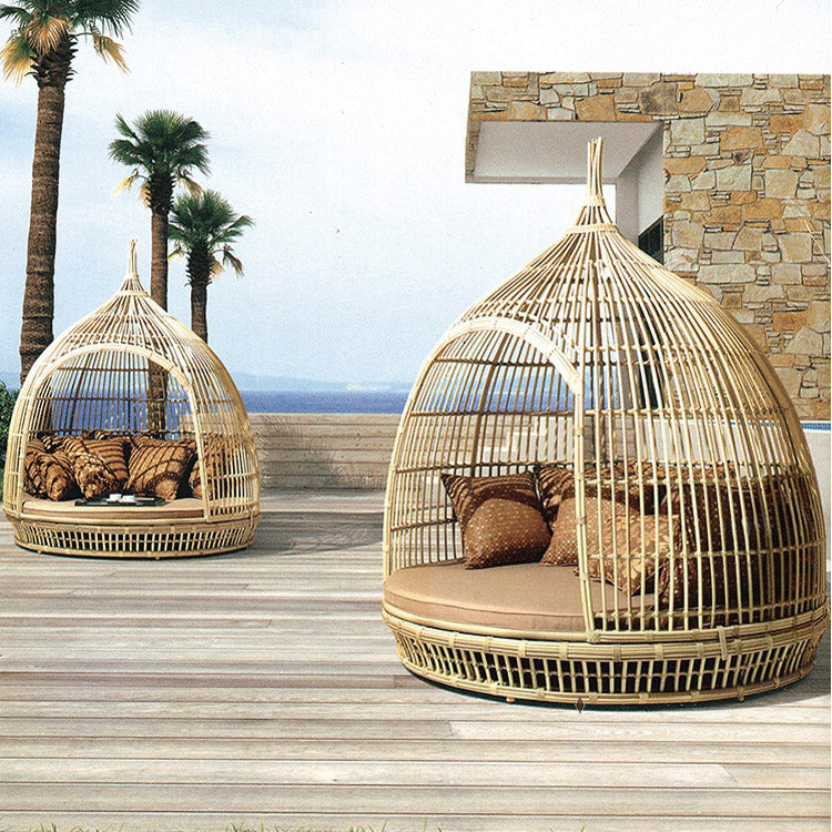 Tropical Outdoor Patio Daybed 78.7" H Rattan Accent Patio Sofa