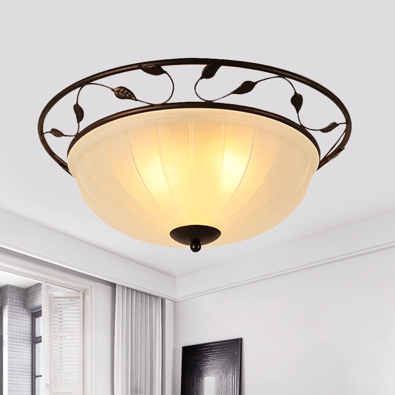 3 Lights Semi Flush Classic Living Room Metal Ceiling Lamp with Bowl White Glass Shade