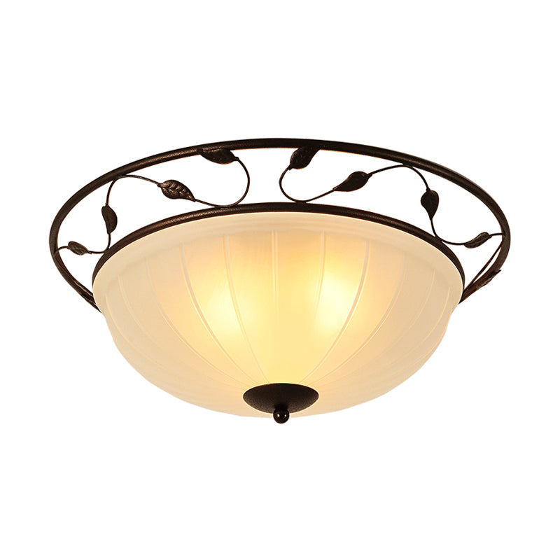 3 Lights Semi Flush Classic Living Room Metal Ceiling Lamp with Bowl White Glass Shade