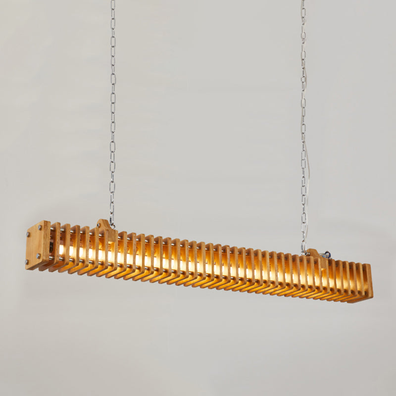 Modern Metal Ceiling Light Rectangle Shape Island Light with Wood Shade for Living Room