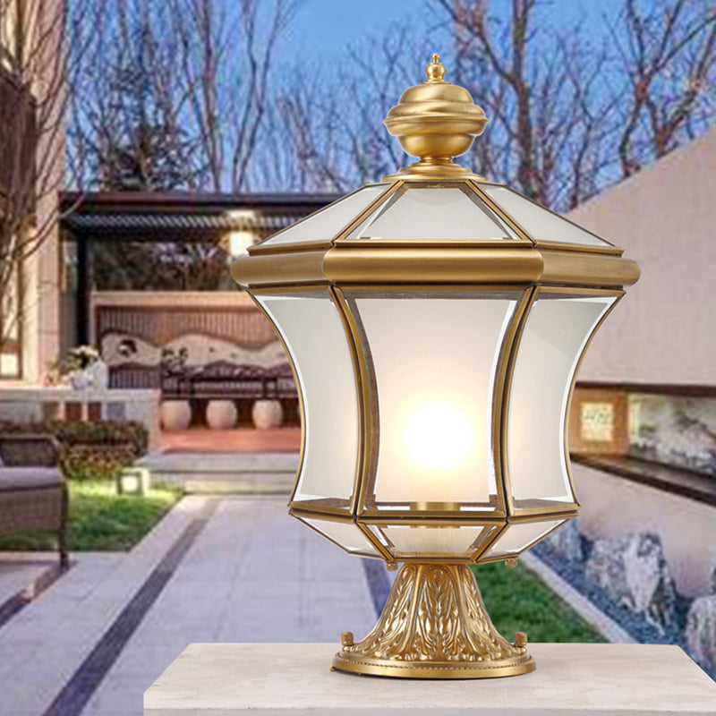 Modern Simple Copper Outdoor Light Lantern Shape Waterproof Pillar Lamp for Outdoor